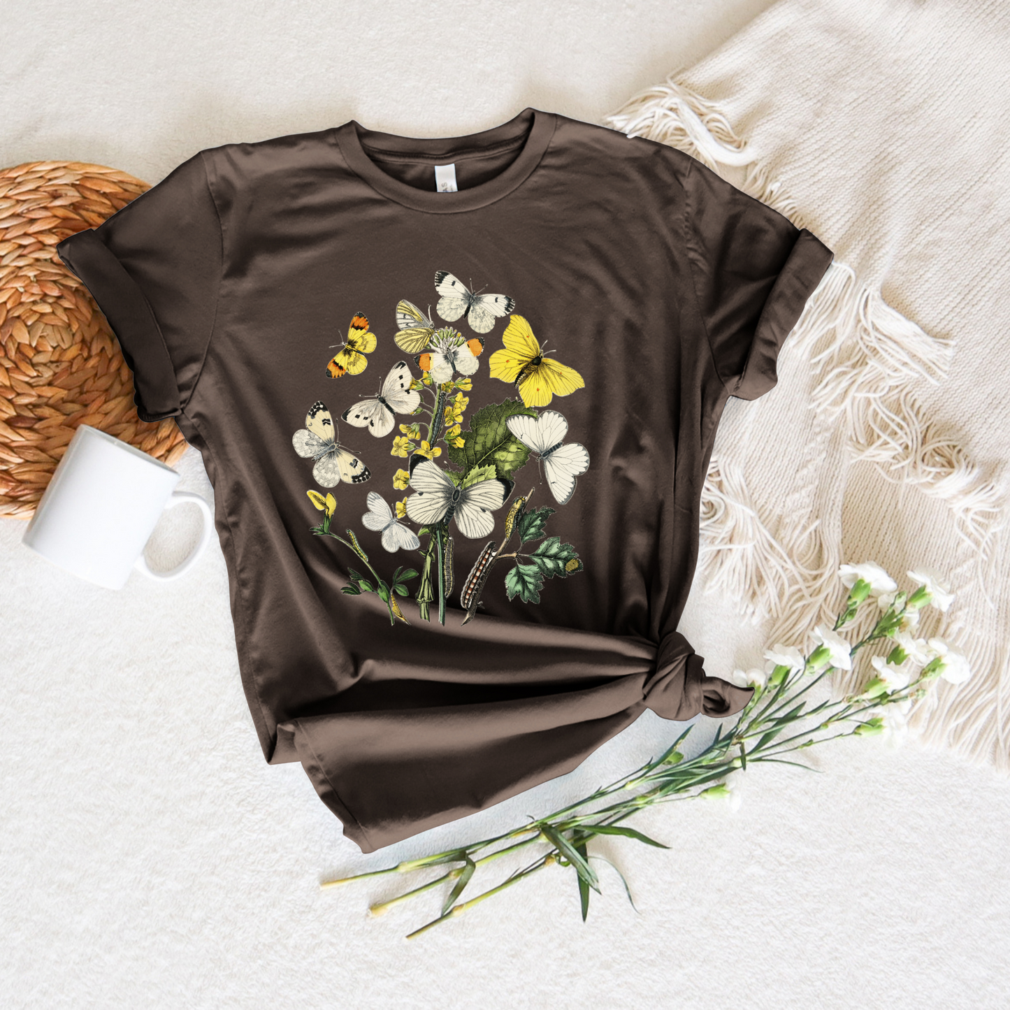 Yellow Botanical Butterfly Illustration Tee