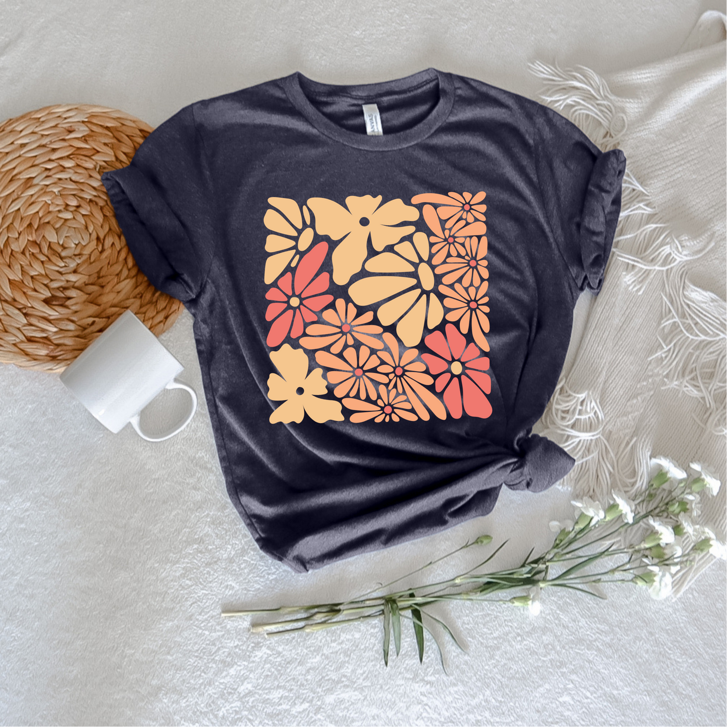 Orange Flowers Boho Tee