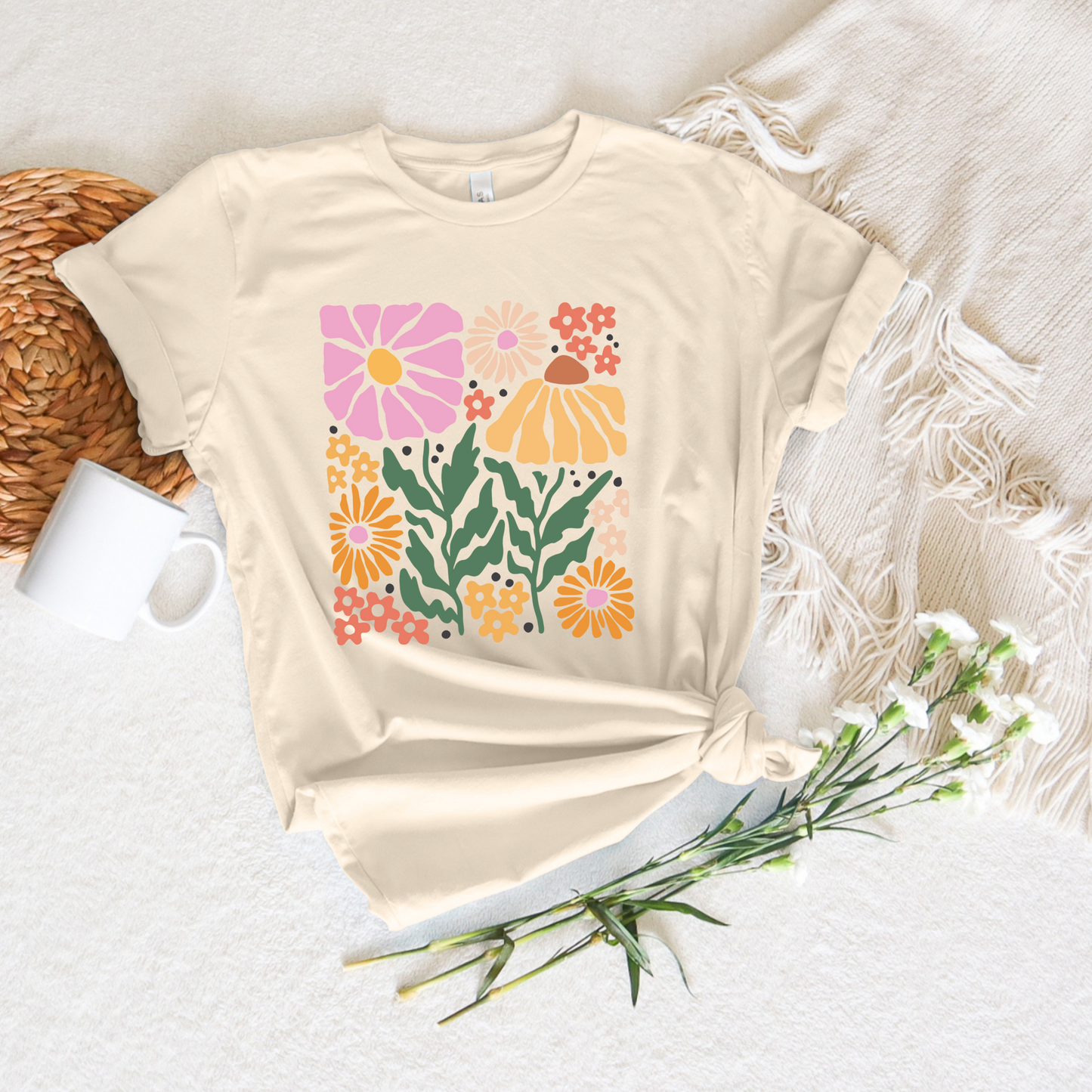 Pink and Orange Boho Flower Tee